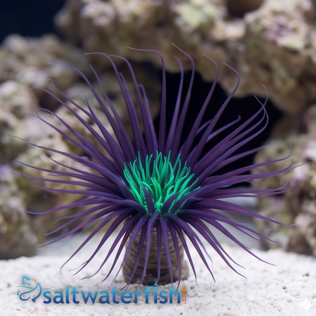 Tube Anemone: Purple/Black w/ Neon Green Center