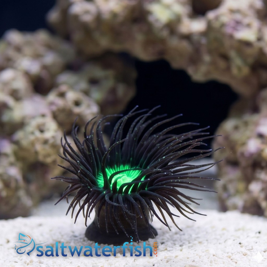 Tube Anemone: Purple/Black w/ Neon Green Center