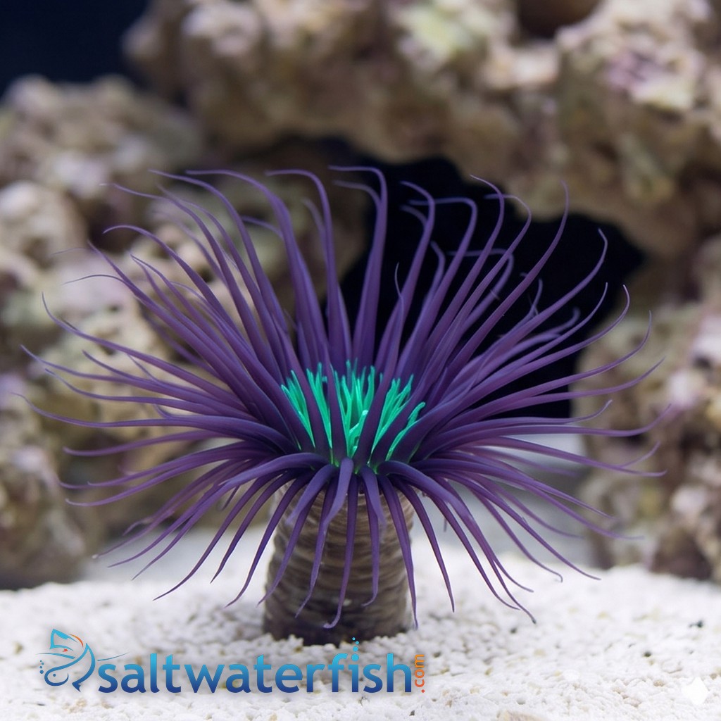 Tube Anemone: Purple/Black w/ Neon Green Center