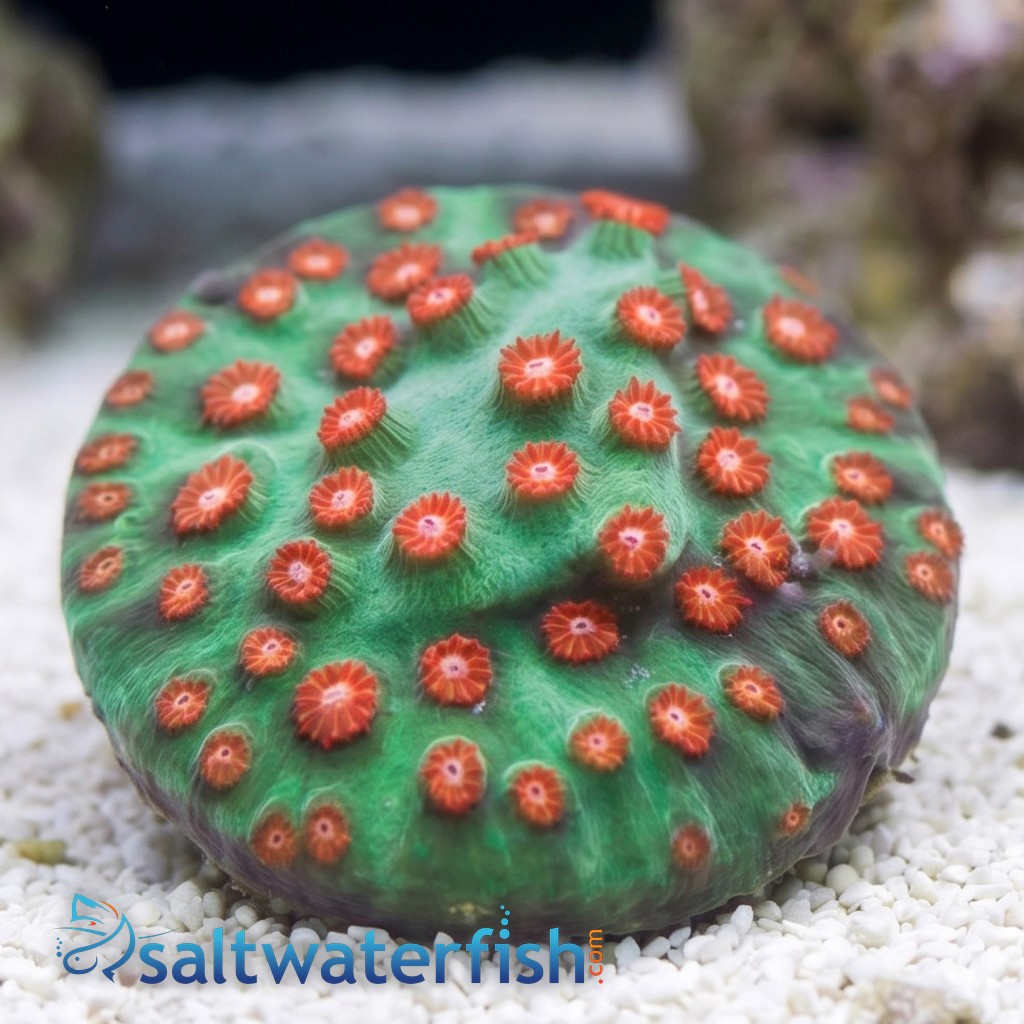 Cyphastrea "Jingle Bells" Green w/ Red Polyps - Aquacultured