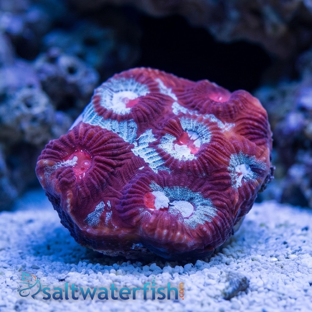 Favia Brain Coral: Green Red Splatter - Aquacultured