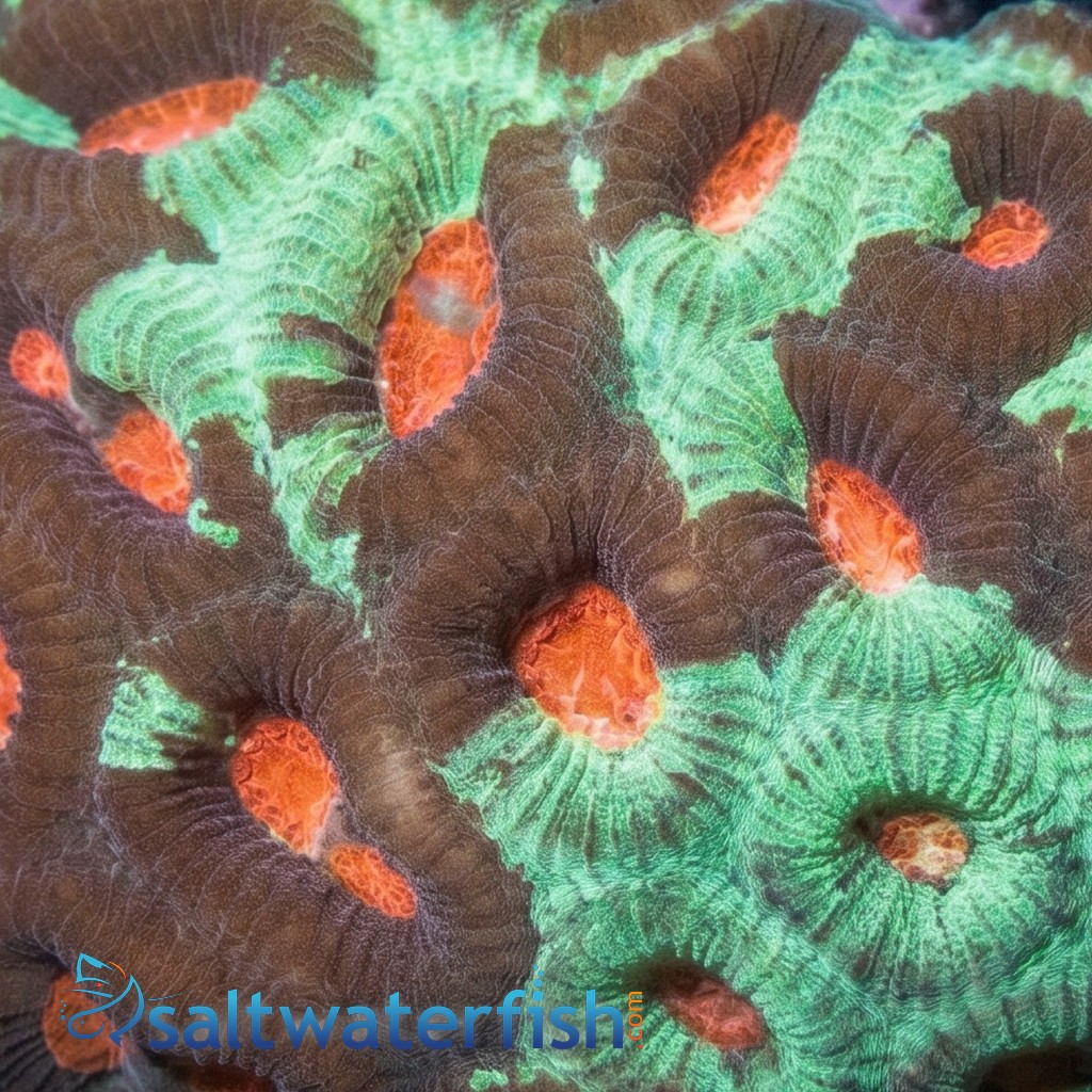 Favia Brain Coral: Orange Center w/ Green Rim - Aquacultured