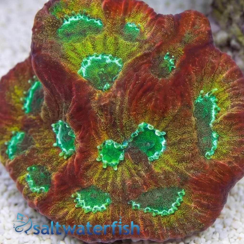 Favia Brain Coral: Orange/Red with Green Eyes