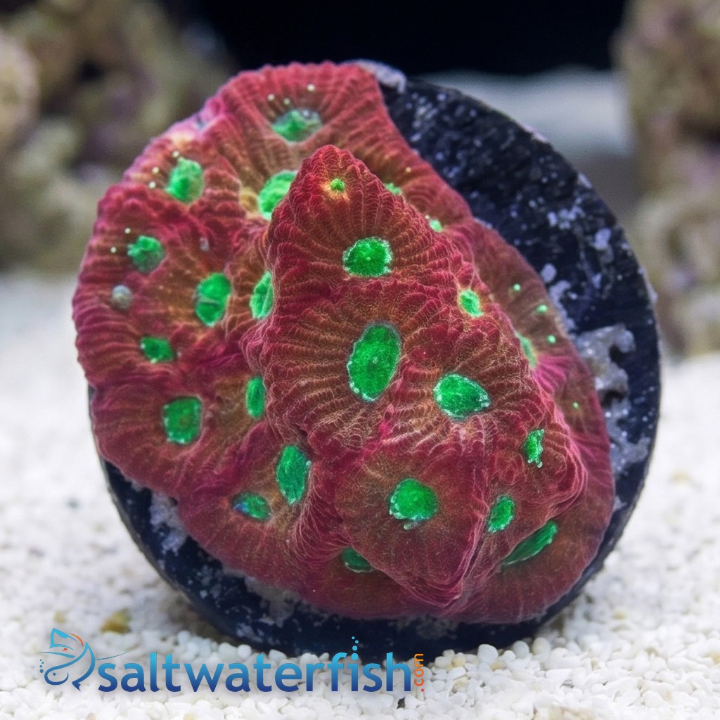 Favia Brain Coral: Orange/Red with Green Eyes