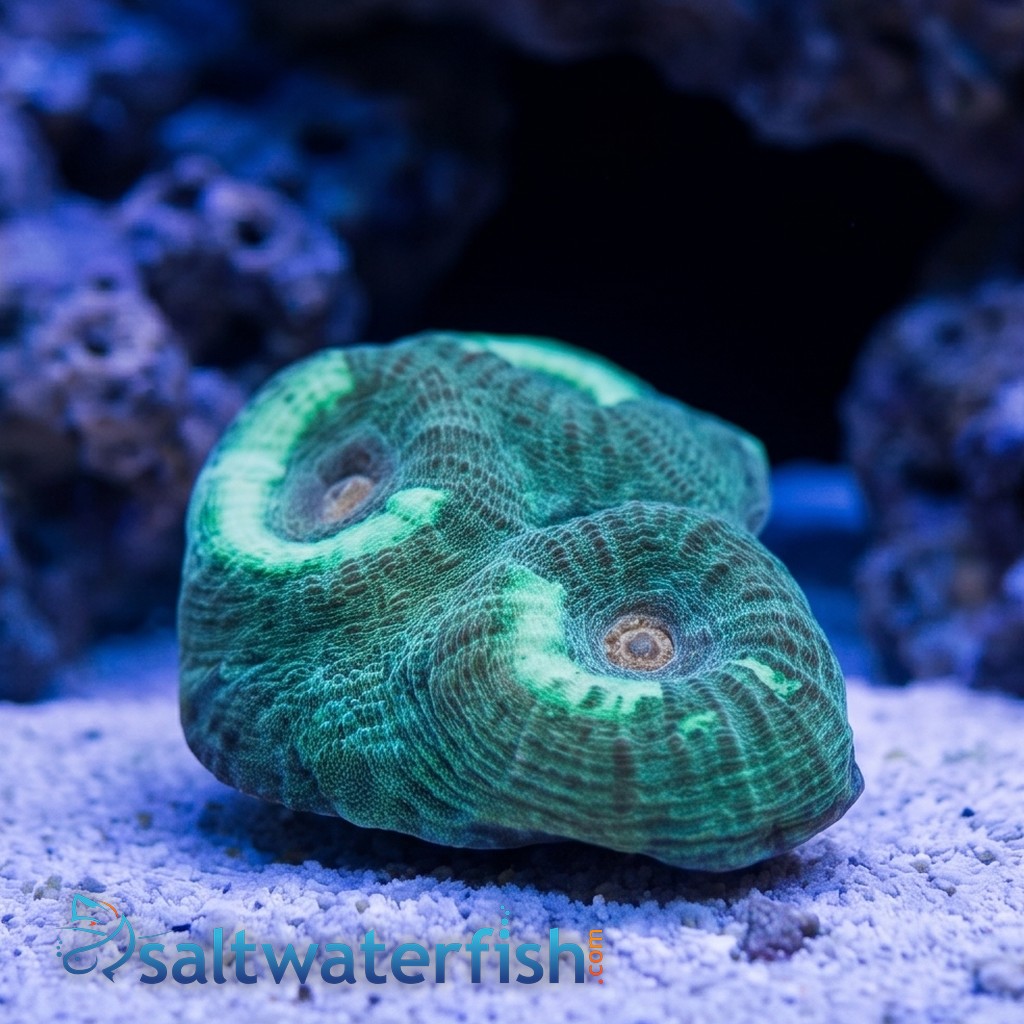 Favia Brain Coral: Green w/ Yellow Eye - Aquacultured