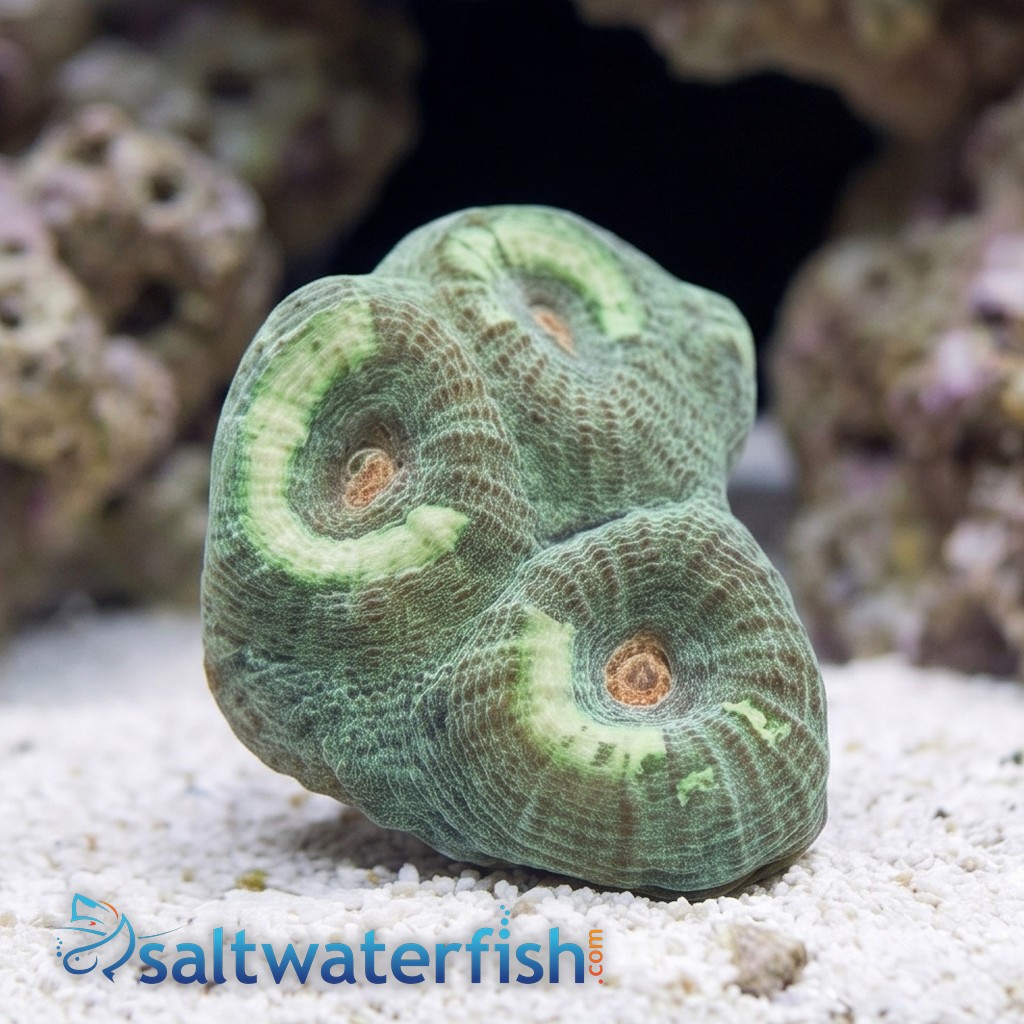 Favia Brain Coral: Green w/ Yellow Eye - Aquacultured