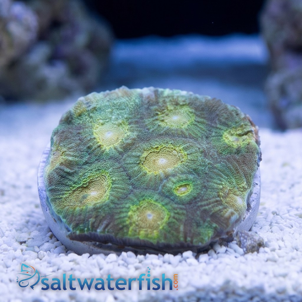 Favia Brain Coral: Green w/ Yellow Eye - Aquacultured