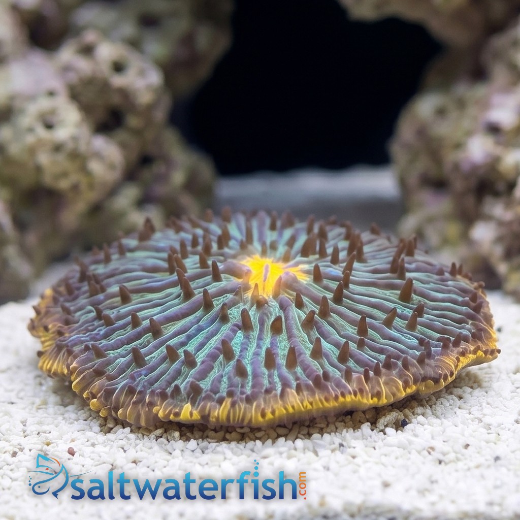 Fungia Plate Coral: UFO Green w/ Orange Rim 