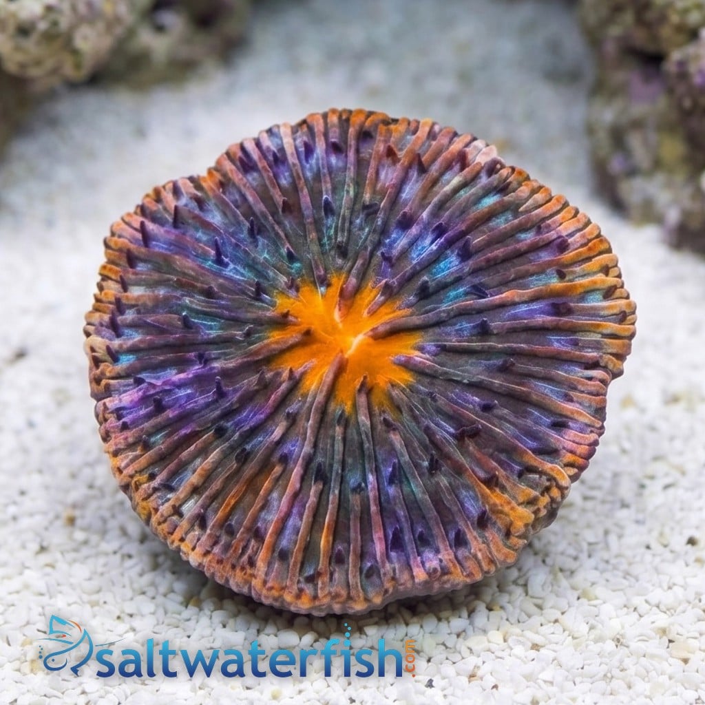 Fungia Plate Coral: Orange w/ Purple Polyps and Rim - Australia