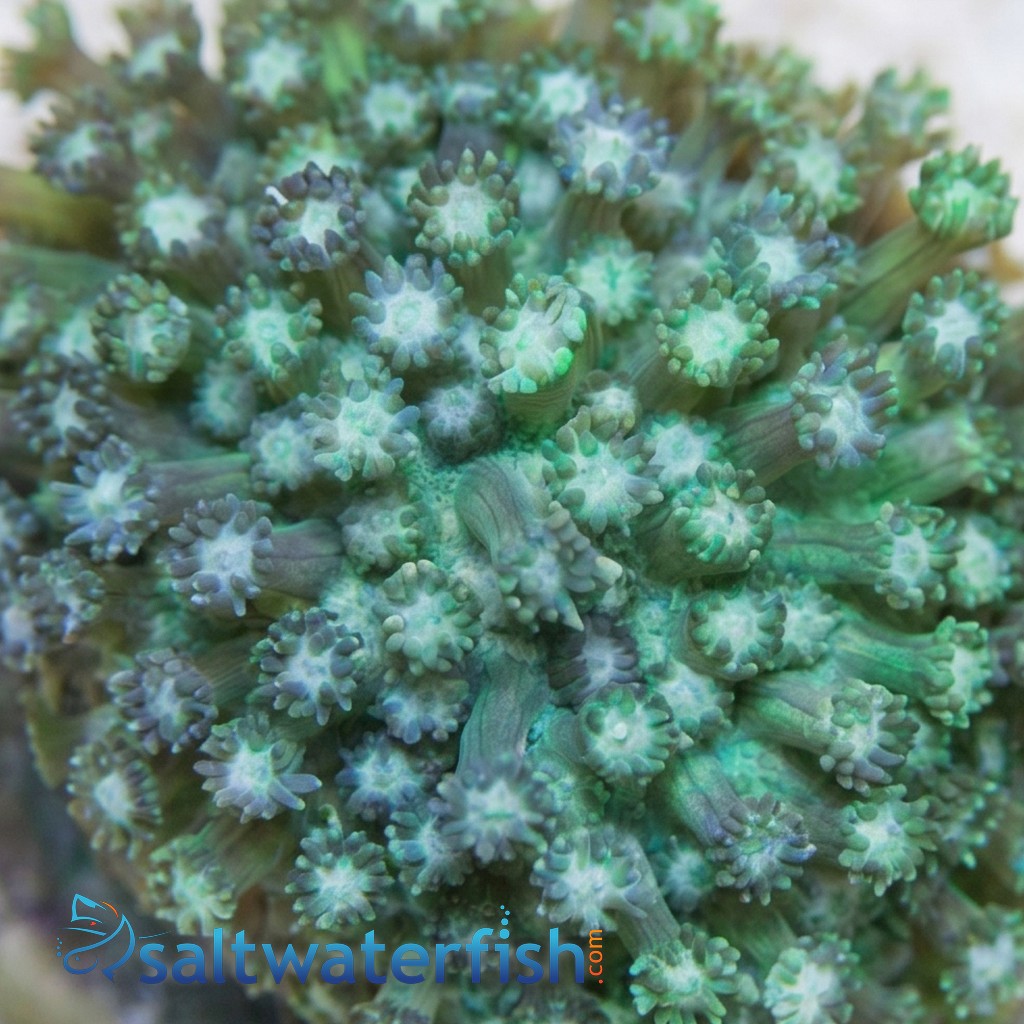 Goniopora Coral: Green w/ Blue Tips - Aquacultured