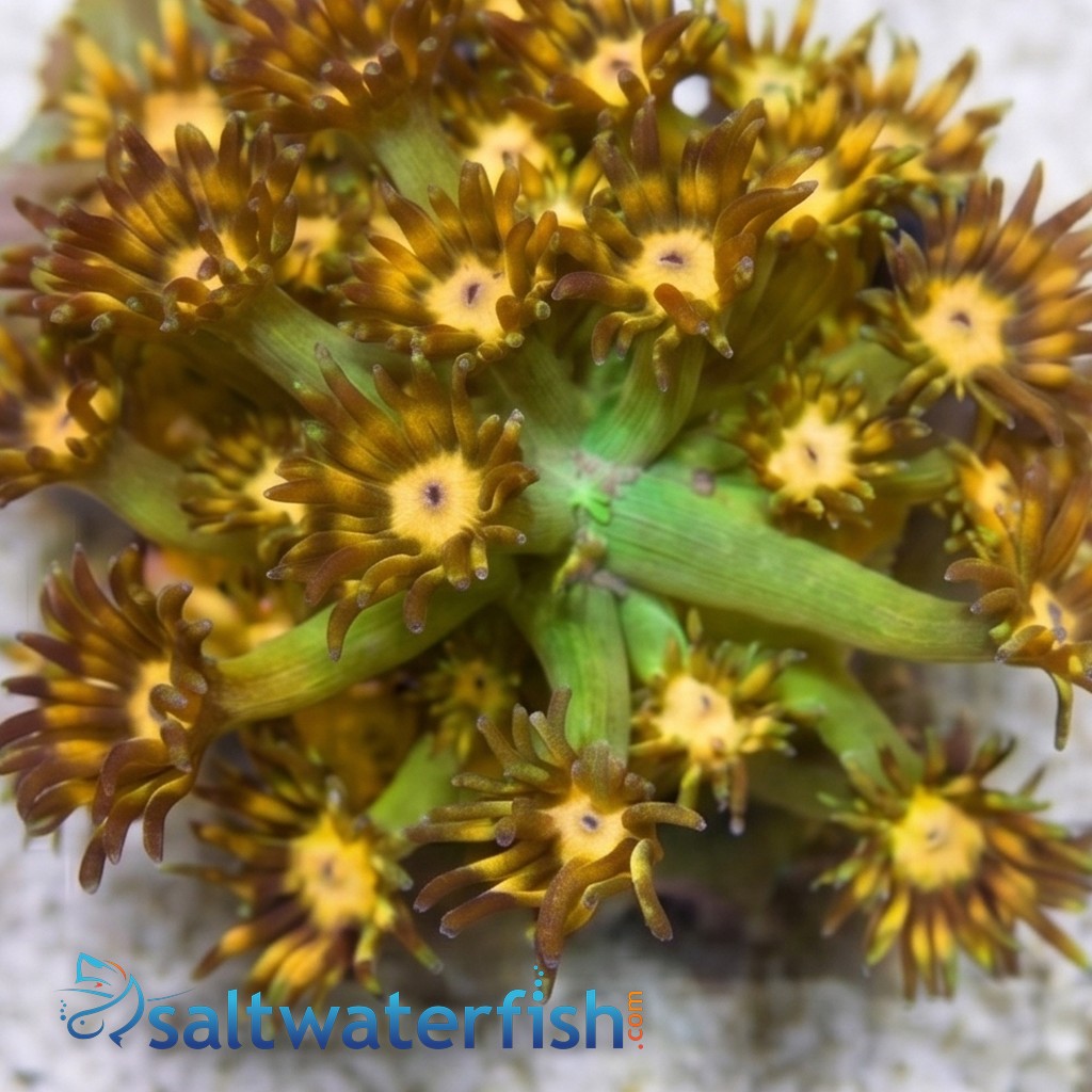 Goniopora : Green / Yellow Hornet - Aquacultured