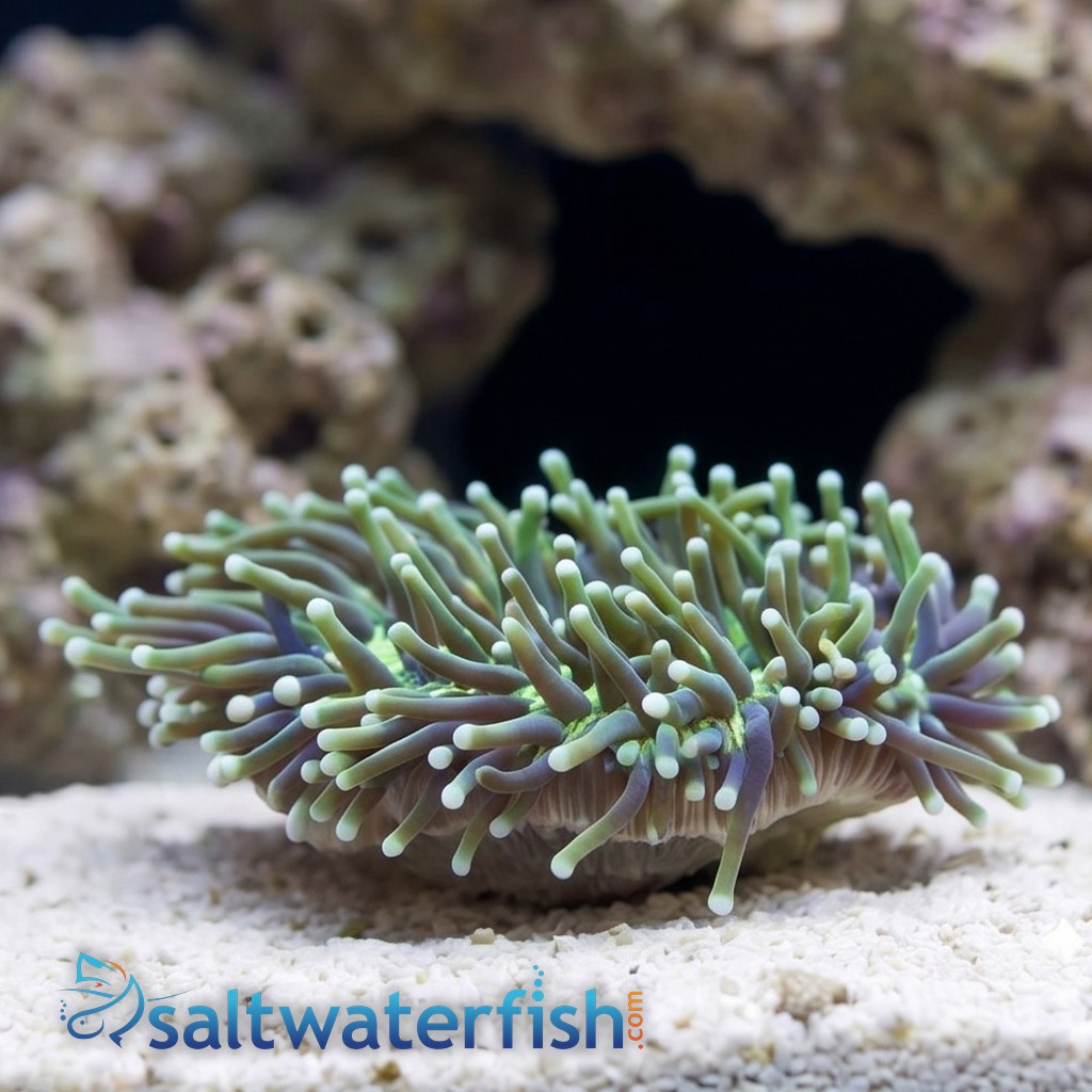 Fungia Plate Coral: Toxic Yellow w/ Long Green Polyps 