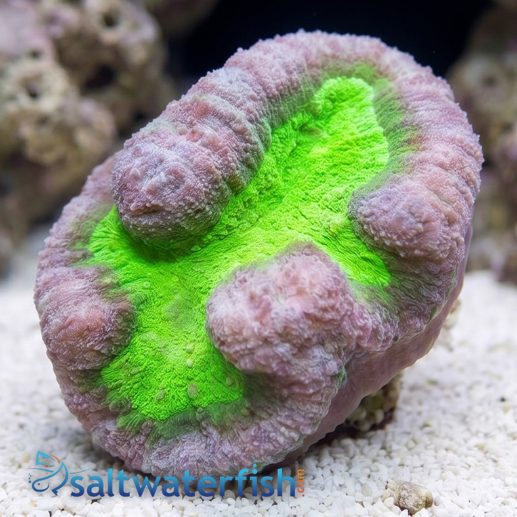 Lobophyllia Brain Coral: Green and Purple - Aquacultured