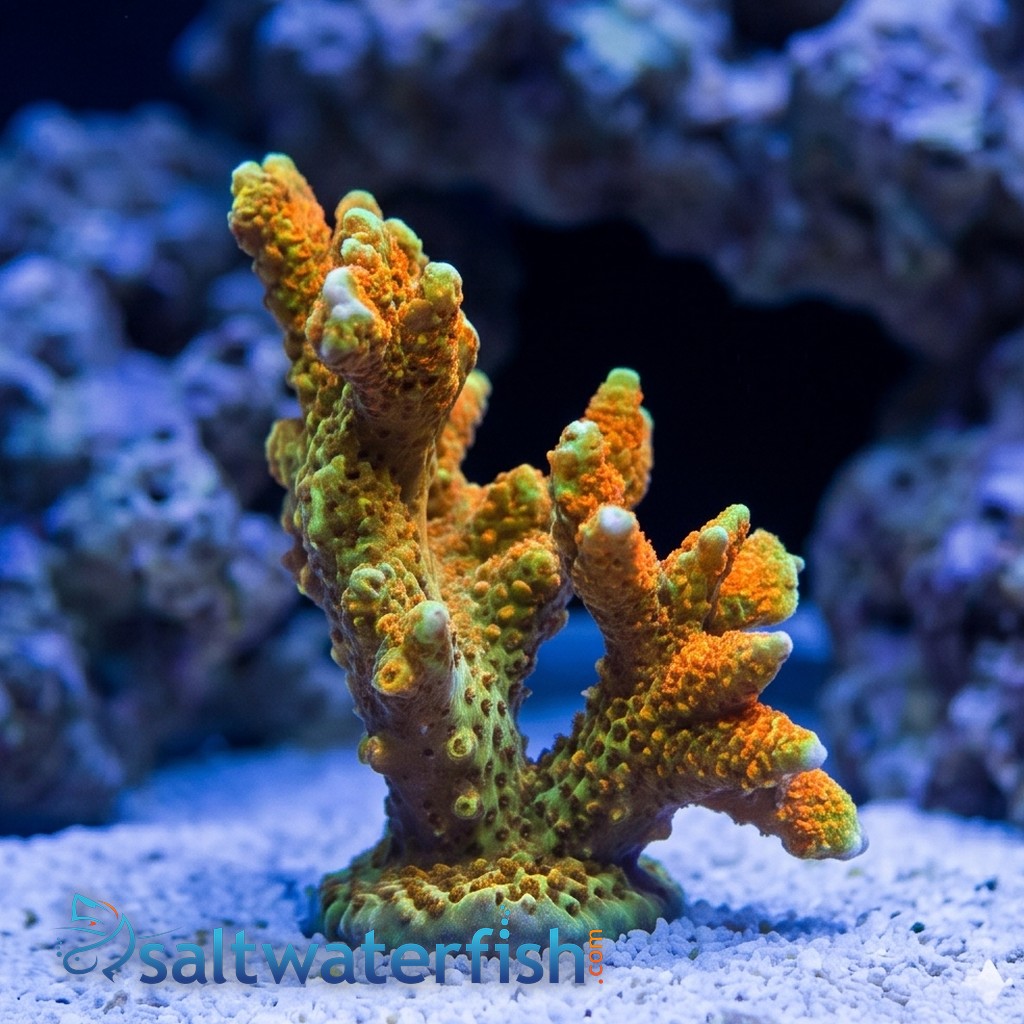 Green w/ Red Polyps Digitata Montipora "Forest Fire" - Aquacultured