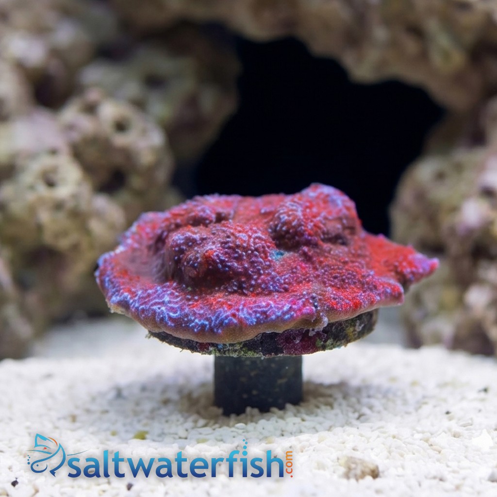 Encrusting Montipora: "Superman" Blue w/ Red Polyps - Aquacultured