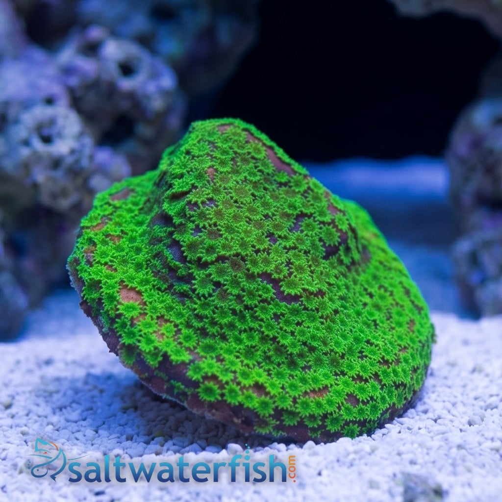 Encrusting Sunset Montipora: Orange w/ Green Polyp - Australia