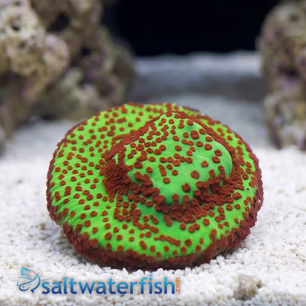 Montipora: "Season's Greetings" Green w/ Red Polyps - Aquacultured