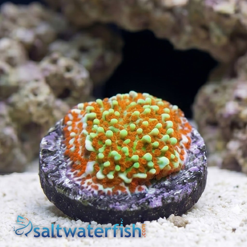 Encrusting Montipora: Green w/Red Polyp w/ Purple Rim - Aquacultured