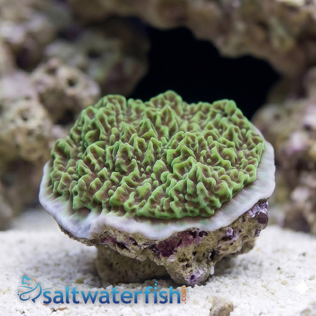 Encrusting Montipora: "Jedi Mind Trick" Green w/ Orange Polyps