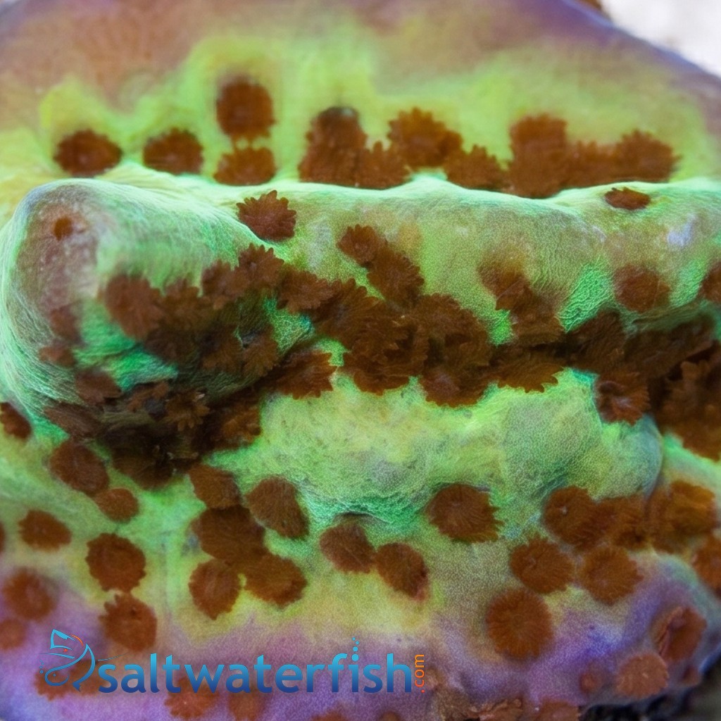 Encrusting Montipora: "Jedi Mind Trick" Green w/ Orange Polyps - Aquacutured