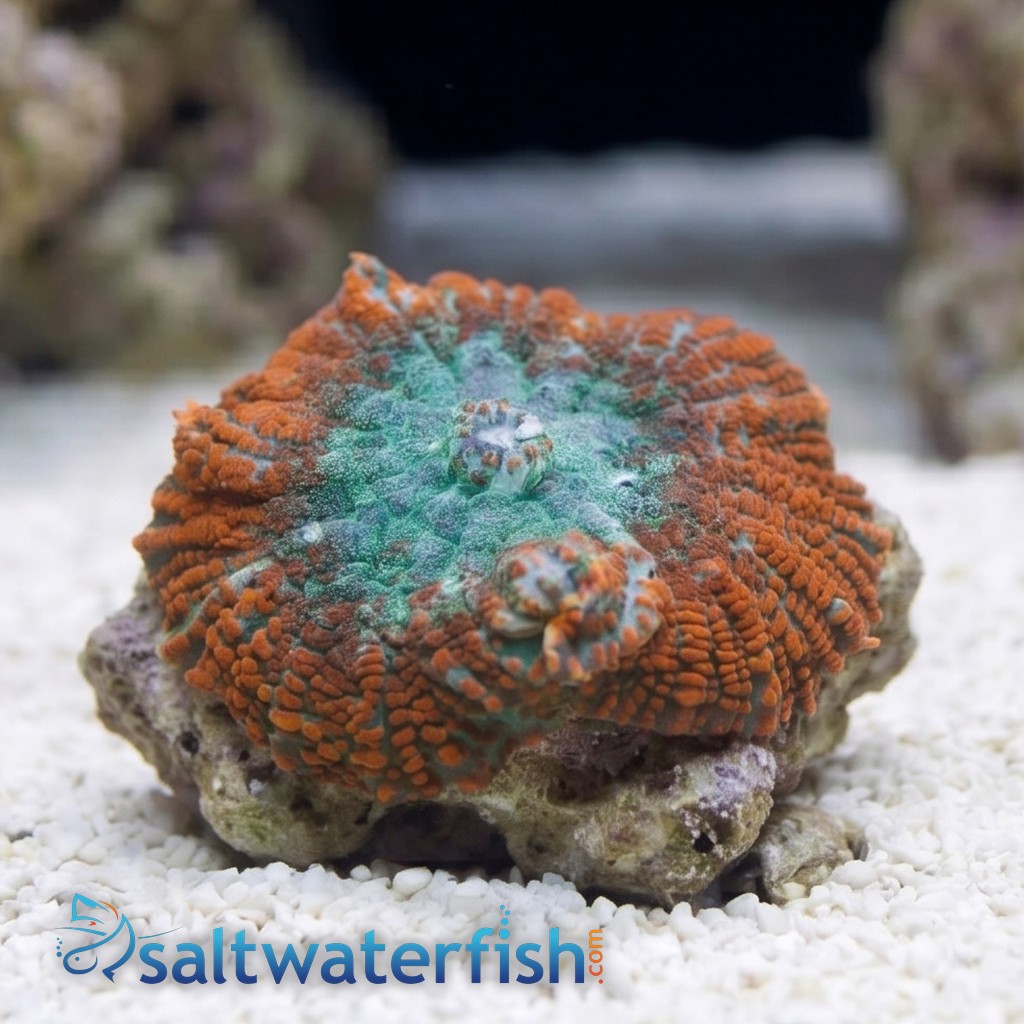 Bullseye Mushroom Coral: Green & Orange