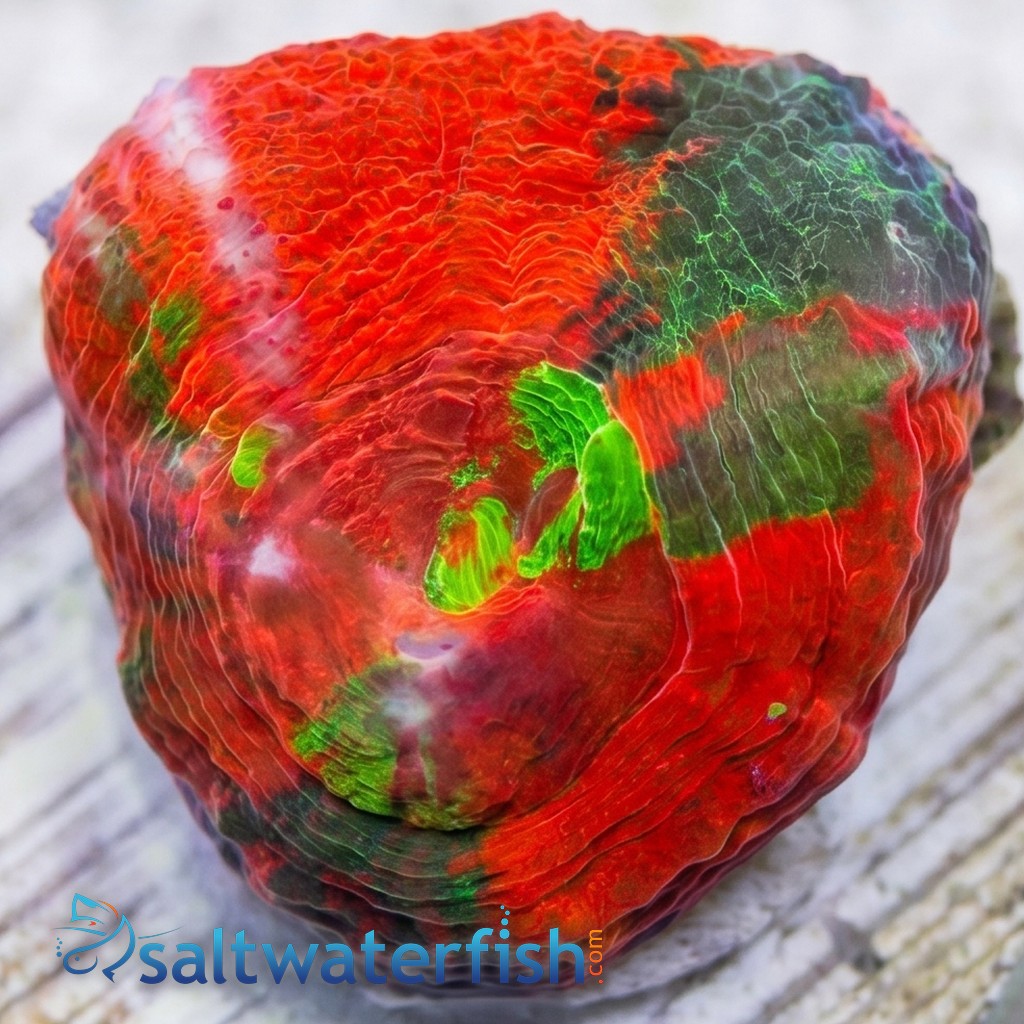 Scolymia "Reverse Toxic Apple" Ultra : Red w/ Green Stripes - Aquacultured